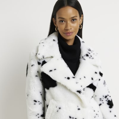 Cream animal print faux fur aviator jacket | River Island