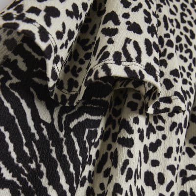 Cream animal print long sleeve midi dress