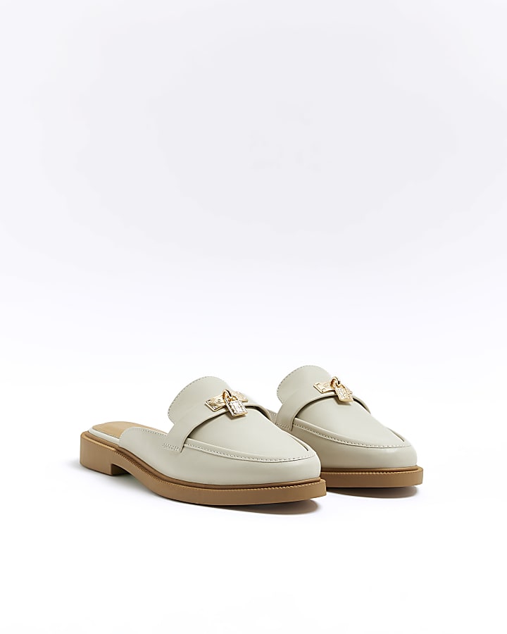 Cream backless loafers