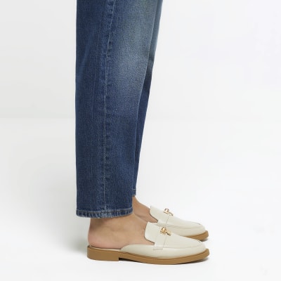 Cream backless loafers | River Island