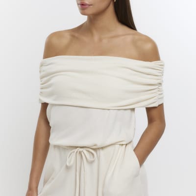 Cream bardot lounge playsuit River Island