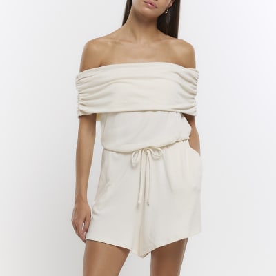 Cream bardot lounge playsuit River Island