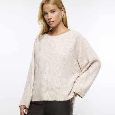 Cream batwing sleeve jumper River Island