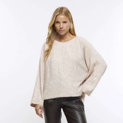 Cream batwing sleeve jumper River Island