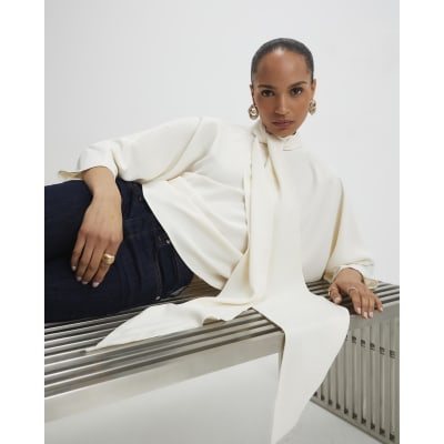 Cream Batwing Sleeve Pussybow Blouse