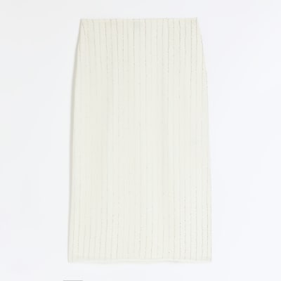 Cream beaded midi skirt | River Island