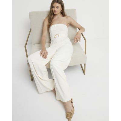 Bandeau Jumpsuit River Island Cream Playsuit Cream Belted Bandeau Jumpsuit  River Island