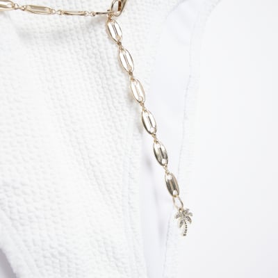 Cream belted swimsuit River Island