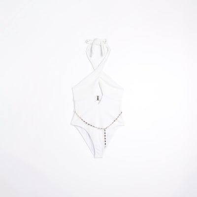 Cream belted swimsuit River Island