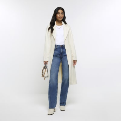 Cream belted trench coat | River Island