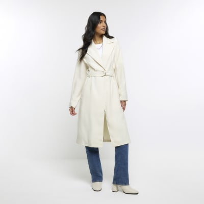 Cream belted trench coat | River Island