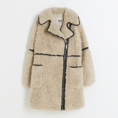 Cream borg biker coat River Island