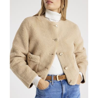 Cream Borg Button Through Trophy Jacket