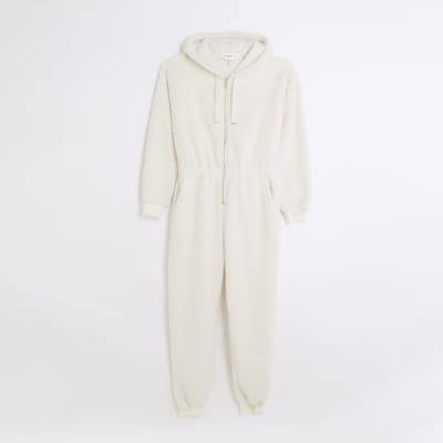 Cream borg hooded onesie River Island