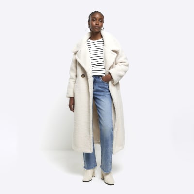 Cream maxi length store borg coat