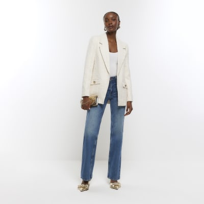 Cream boucle blazer River Island