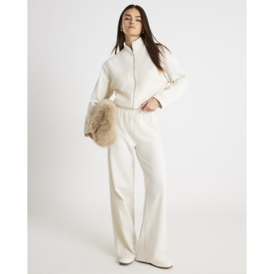 Cream Boucle Mix Wide Leg Joggers