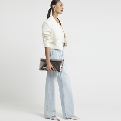 Cream Boucle Tailored Bomber Jacket River Island