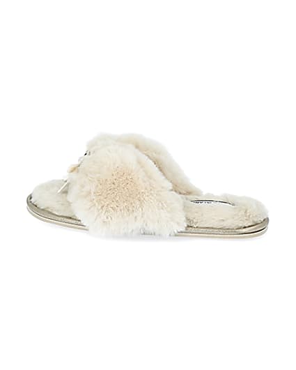 360 degree animation of product Cream bow faux fur slippers frame-4