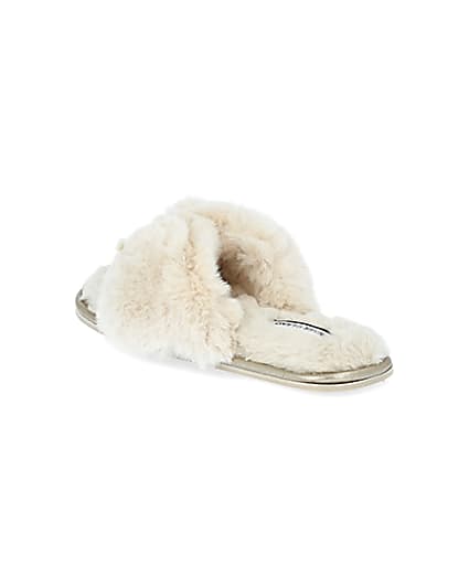 360 degree animation of product Cream bow faux fur slippers frame-6