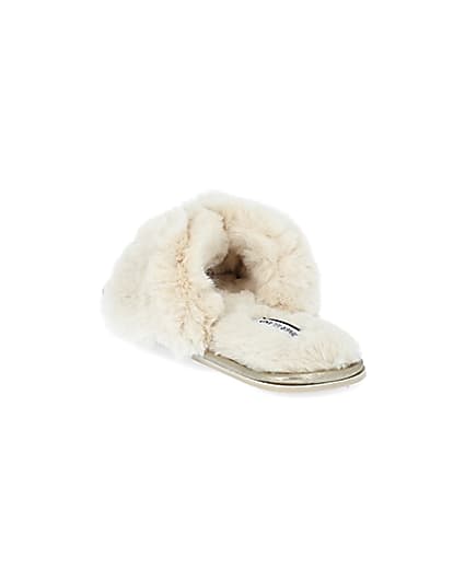 360 degree animation of product Cream bow faux fur slippers frame-7