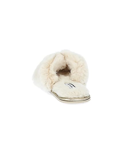 360 degree animation of product Cream bow faux fur slippers frame-8