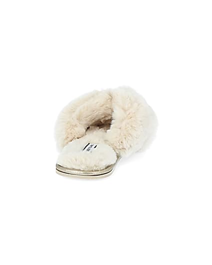 360 degree animation of product Cream bow faux fur slippers frame-10