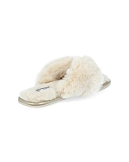 360 degree animation of product Cream bow faux fur slippers frame-12