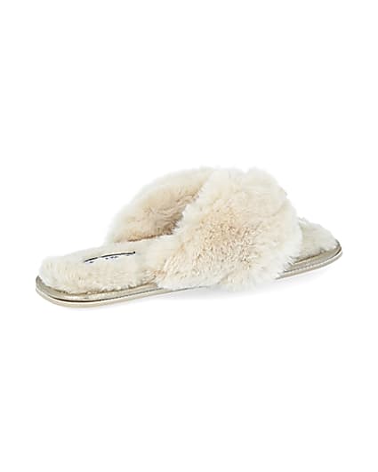 360 degree animation of product Cream bow faux fur slippers frame-13