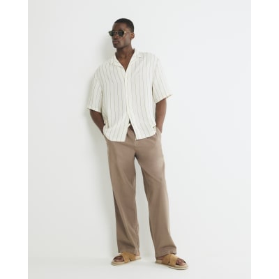 Cream Boxy Fit Striped Revere Shirt