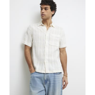 Cream Boxy Fit Textured Check Shirt