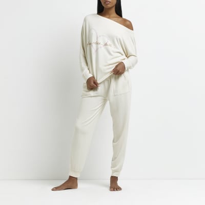 river island cream joggers