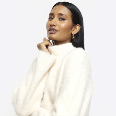 Cream brushed knit jumper River Island