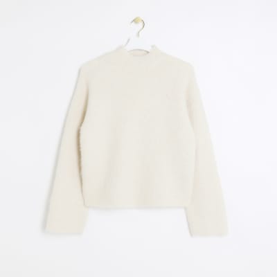 Cream brushed knit jumper River Island