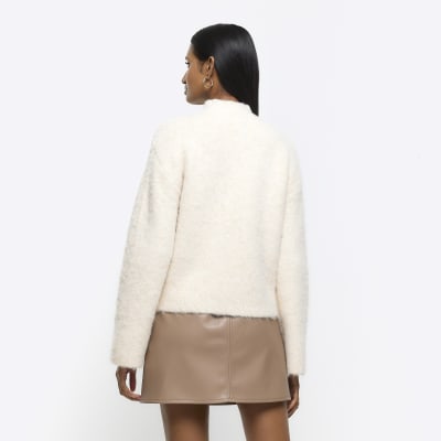Cream brushed knit jumper River Island