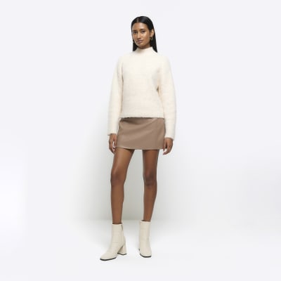 Cream brushed knit jumper River Island