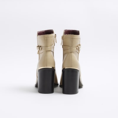 Cream buckle heeled boots | River Island