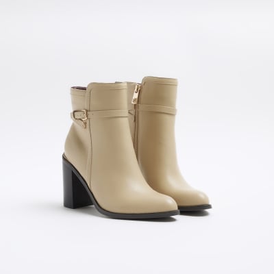 Cream buckle heeled boots | River Island