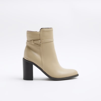 Cream buckle heeled boots | River Island