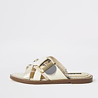 Cream buckle studded strap Mule sandals