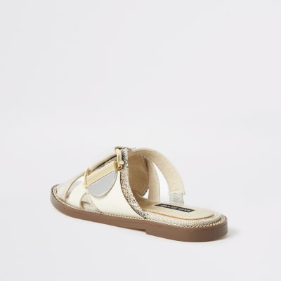 Cream buckle studded strap sandals