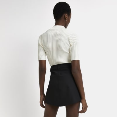 Cream button detail knit top