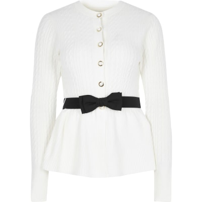 cream belted cardigan