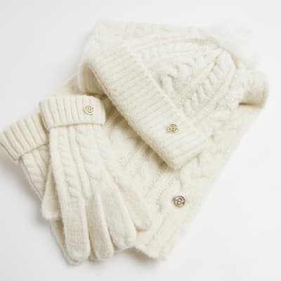 cream hat and gloves set