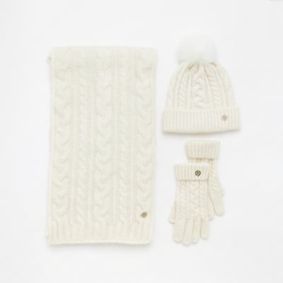 ladies cream knitted gloves