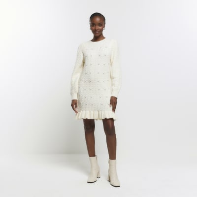 Cream cable knit jumper mini dress