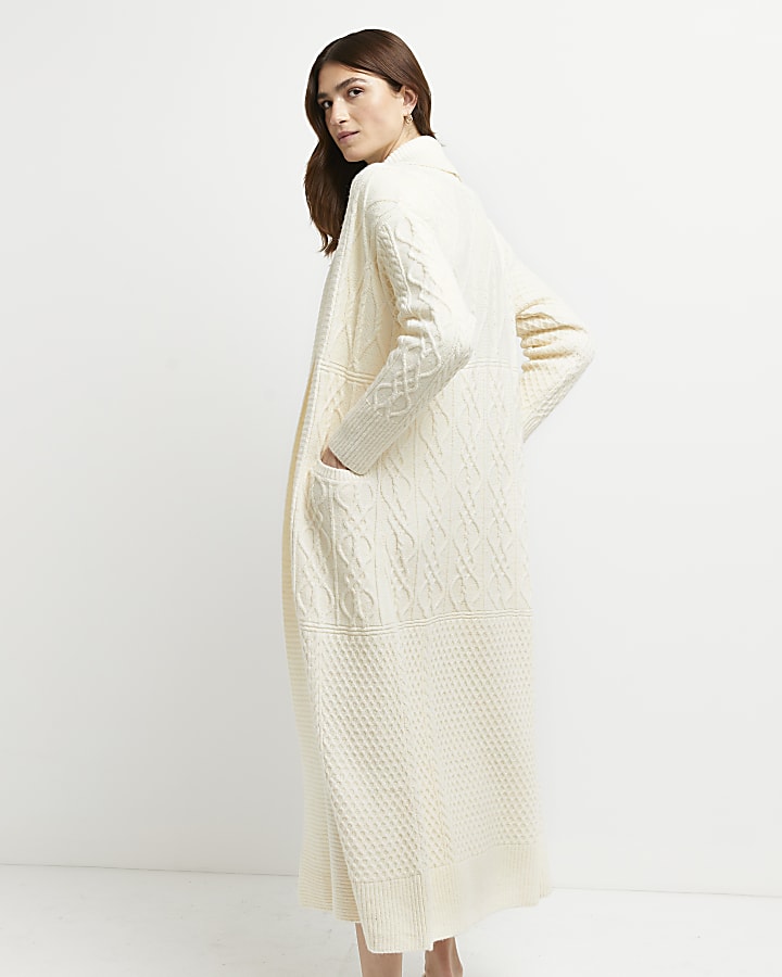 Cream cable knit longline cardigan