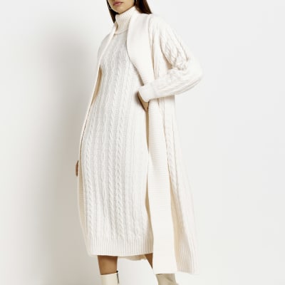 Cream cable knit longline cardigan River Island