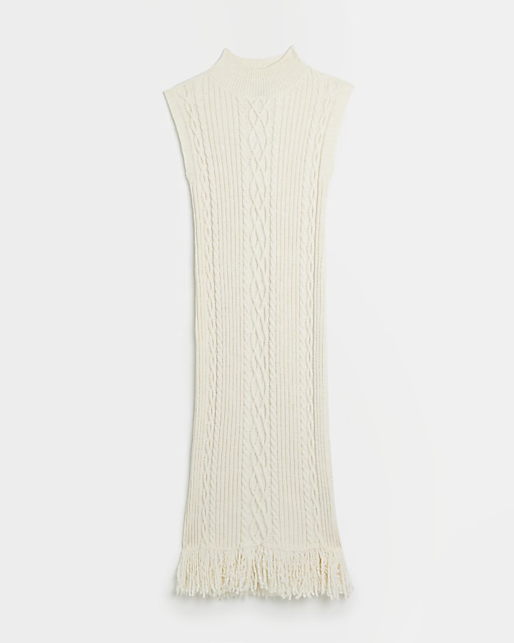Cream cable knit midi bodycon dress