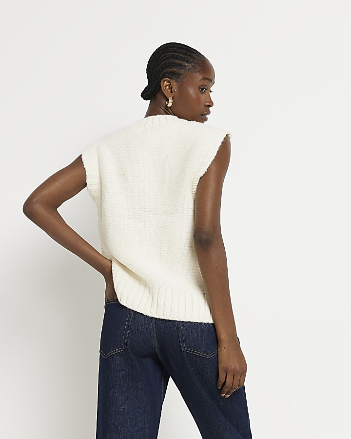 Cream cable knit tank top
